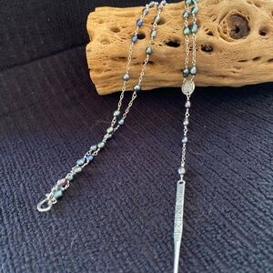 ZIA Silver Tahitian Pearl Lariat Necklace with Silver Spike